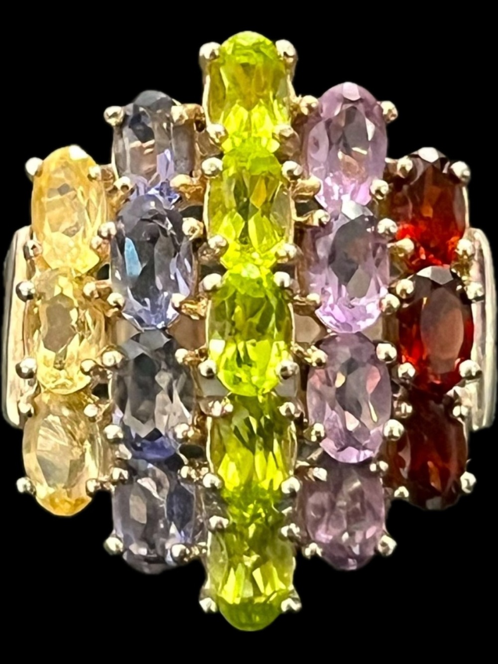 citrine garnet amethyst peridot blue topaz oval cut statement cocktail Ring QVC